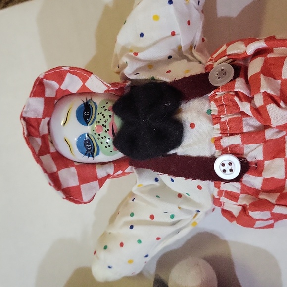 Lot Of 3 Vintage Clown Dolls Hand Painted Cloth  Face 7" - Picture 4 of 4